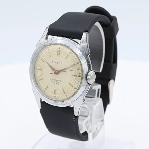 Vintage Robot Men's Automatic Wristwatch F 690 Swiss Made Steel & Chrome - Picture 1 of 5
